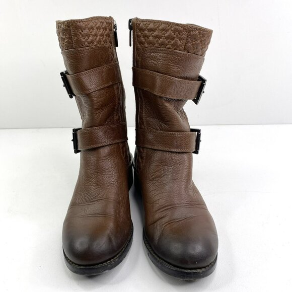 Vince Camuto Boots Size 5.5 Welton Brown Motorcycle Moto Combat Mid Calf Leather - Picture 2 of 9